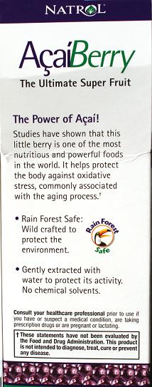 Natrol Acai Berry Back of Box